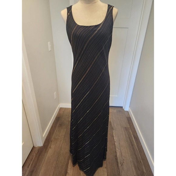 Vtg 90's Benjamin A., Bias Cut Y2K Maxi Dress Size 14 Black/Gold, Los Angeles, - Picture 3 of 4